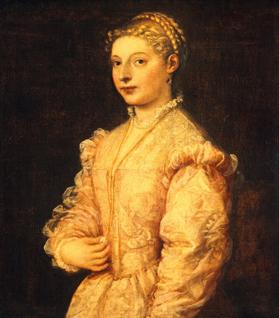 ラヴィニア・ヴェチェッリオまたは若い女性の肖像」ティツィアーノ（約1490-1576）作、油彩・キャンバス、84x73cm 作： ティツィアーノ（c.1488-1576）