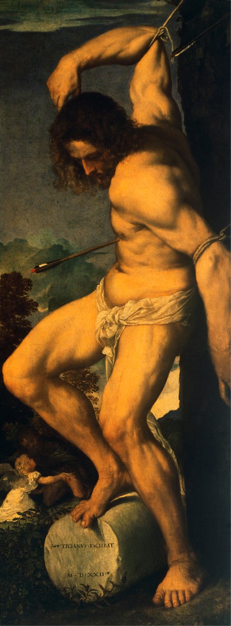 ティツィアーノ（約1490-1576）作「サン・セバスチャン」（ポリプティック「アヴェローディ」の一部）、油彩・キャンバス 作： ティツィアーノ（c.1488-1576）