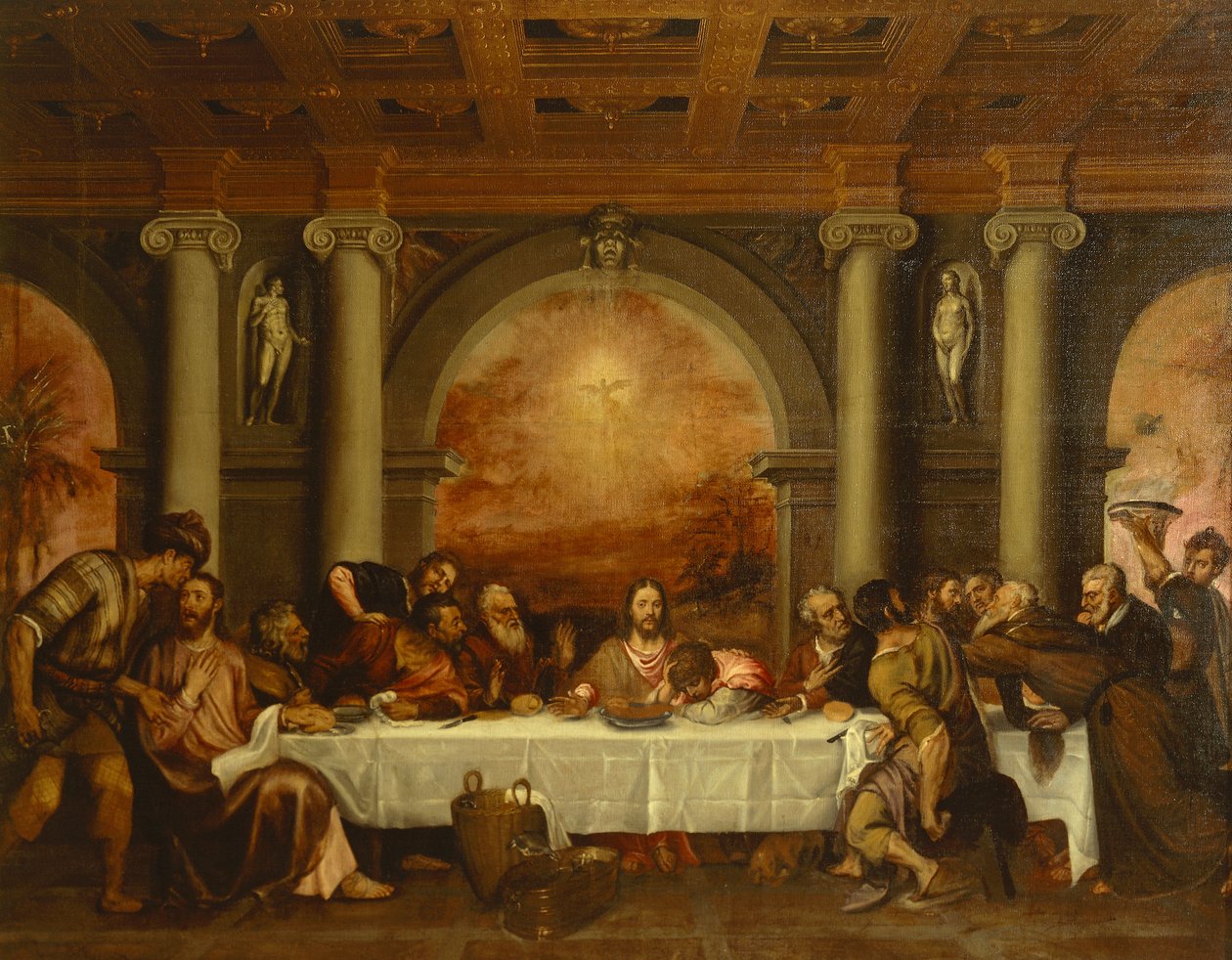 最後の晩餐のスケッチ、ティツィアーノ（約1490-1576）作 作： ティツィアーノ（c.1488-1576）
