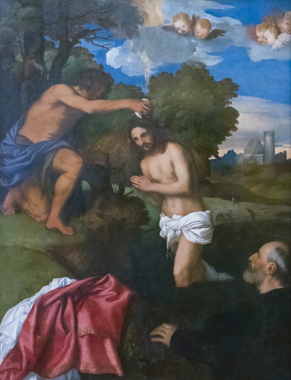 O Batismo de Cristo, c.1512 (óleo sobre madeira) 作： ティツィアーノ（c.1488-1576）