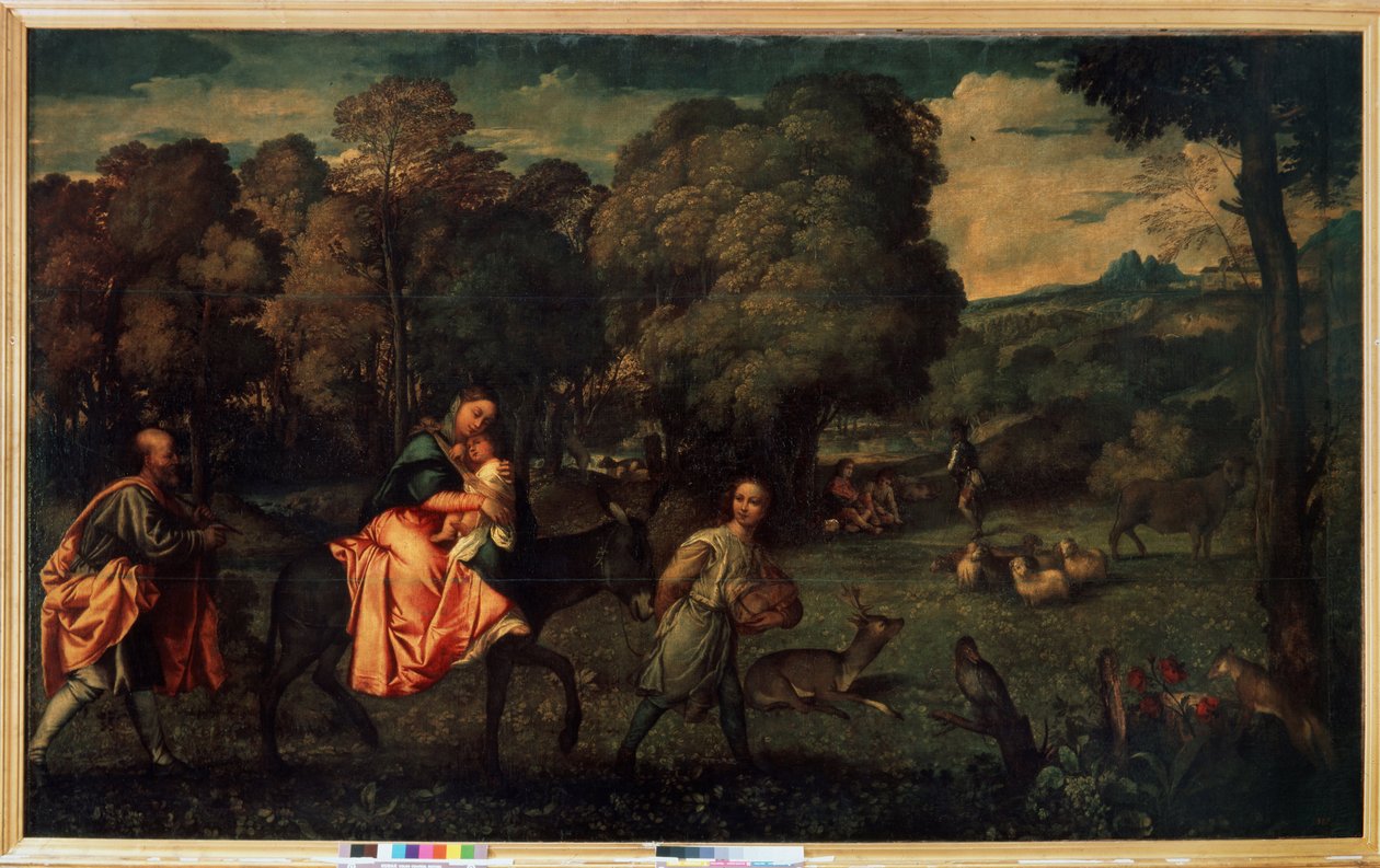 エジプトへの逃避、1508年頃（キャンバスに油彩） 作： ティツィアーノ（c.1488-1576）