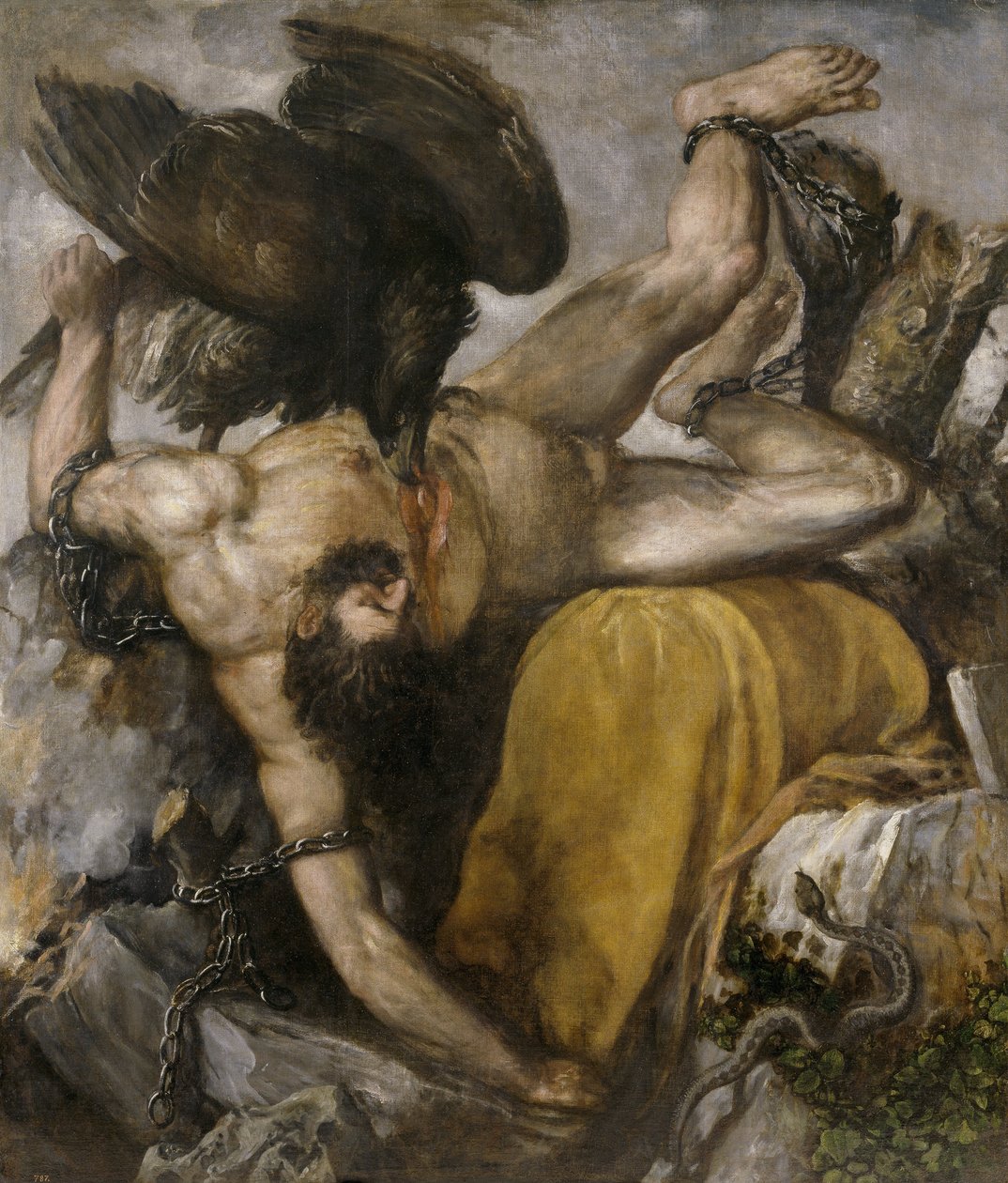 Tityos - Tiziano Vecellio dit Le Titien (1485-1576) - 1548-1549 - キャンバスに油彩 - 253x217 - Museo del Prado, Madrid 作： ティツィアーノ（c.1488-1576）