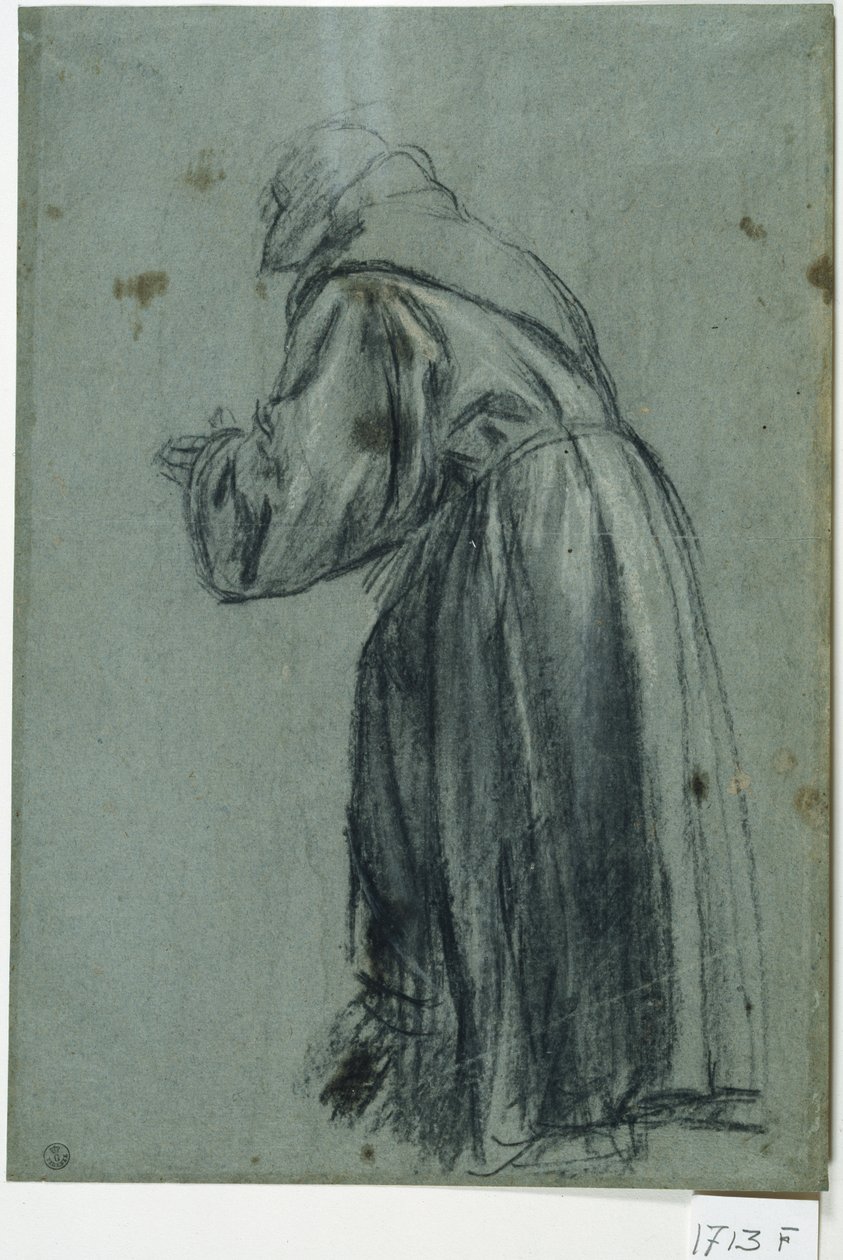 祈るフランシスコ会士（木炭・紙） 作： ティツィアーノ (c.1488-1576)