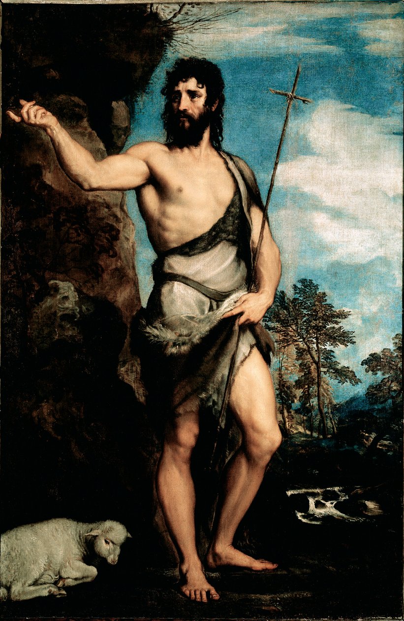 ティツィアーノ・ヴェチェッリオが描いた「洗礼者ヨハネ」（1490年頃～1576年）。 作： ティツィアーノ（c.1488-1576）