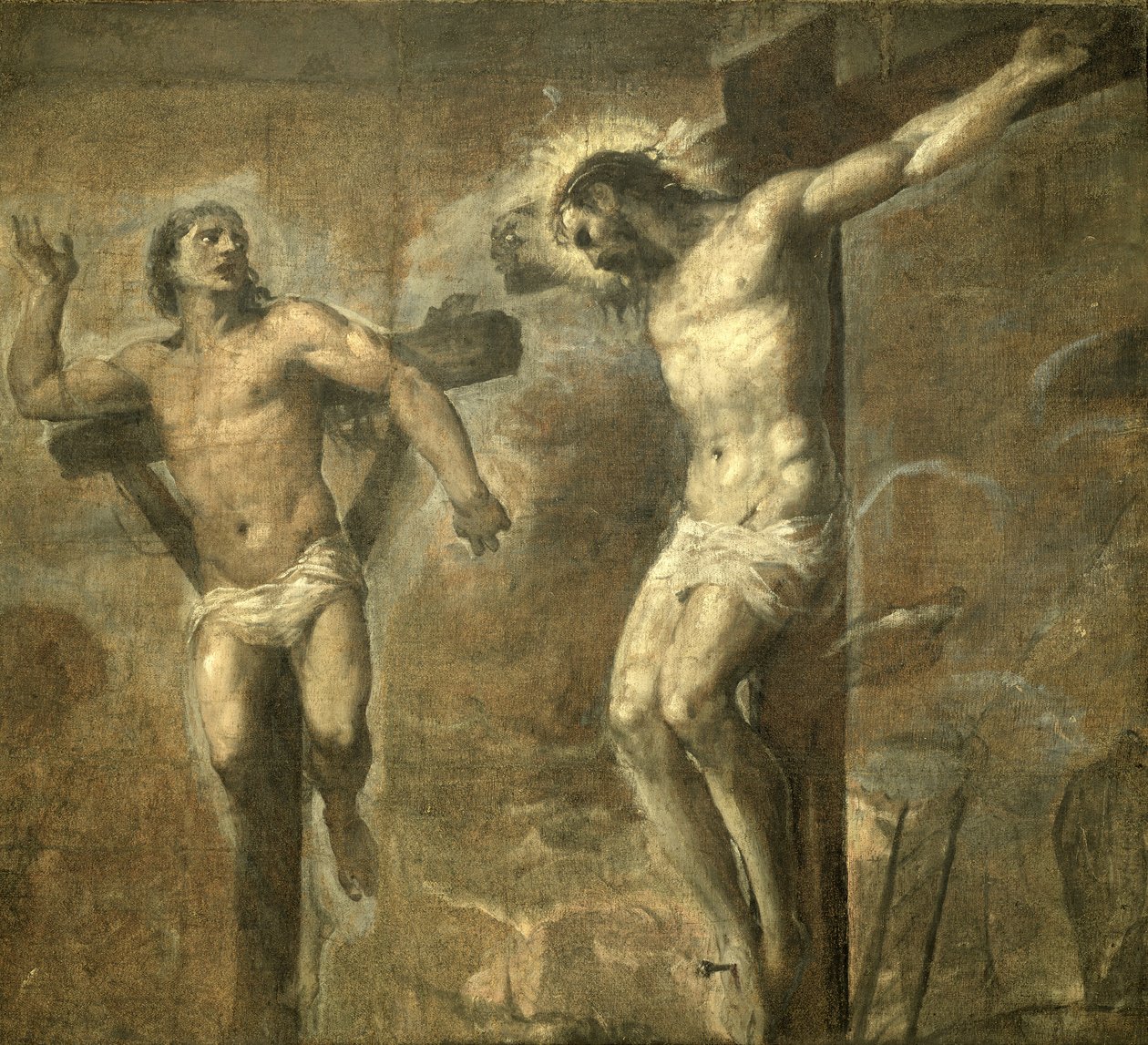 十字架上のキリストと善き泥棒、1565年頃 作： Tiziano Vecelli
