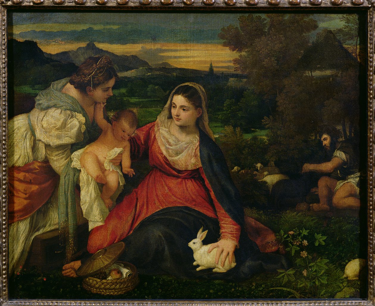 聖カタリナとマドンナと子供（ウサギの処女）c.1530 作： Tiziano Vecelli