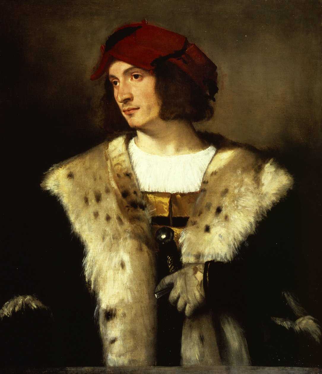 赤い帽子の男の肖像 作： Tiziano Vecelli