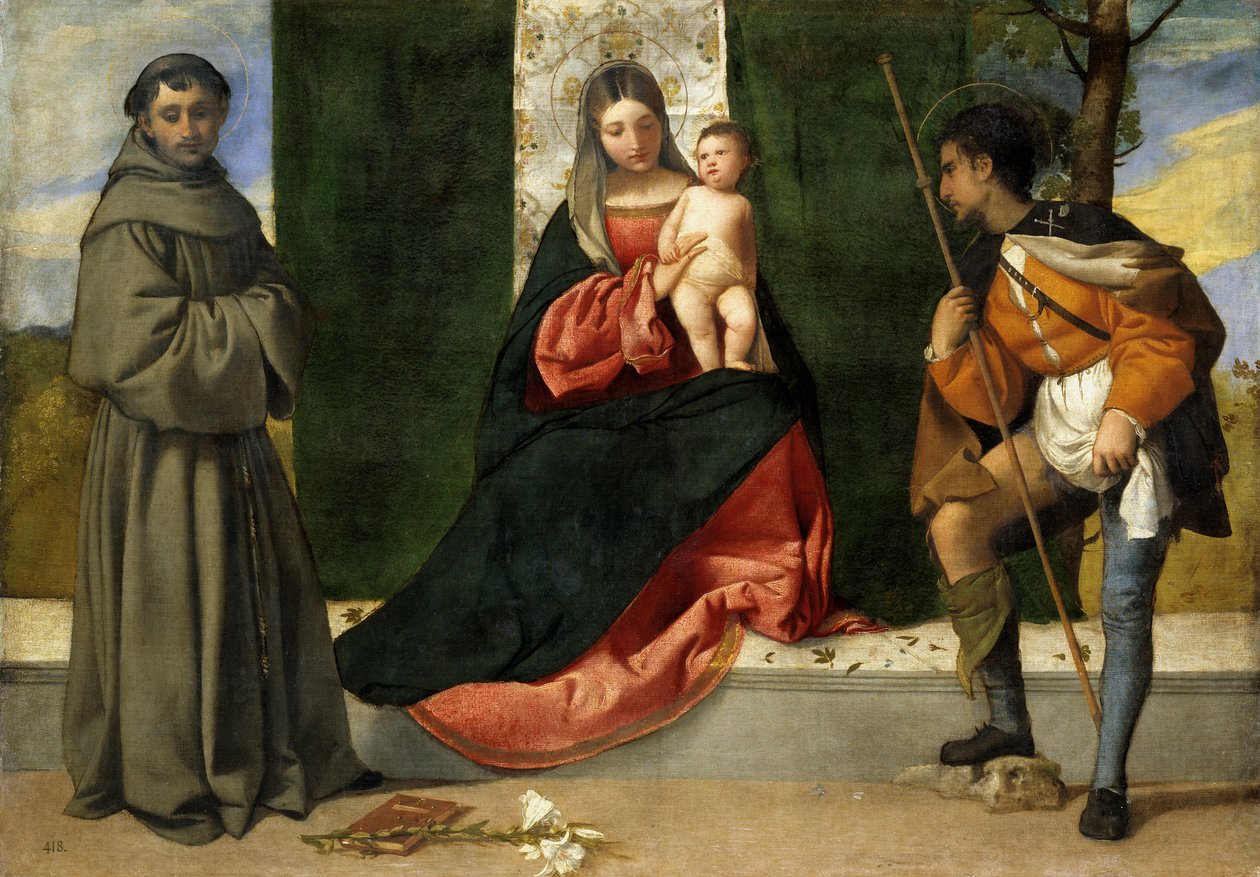 パドヴァの聖アントニオと聖ロケの間の聖母子 作： Tiziano Vecelli