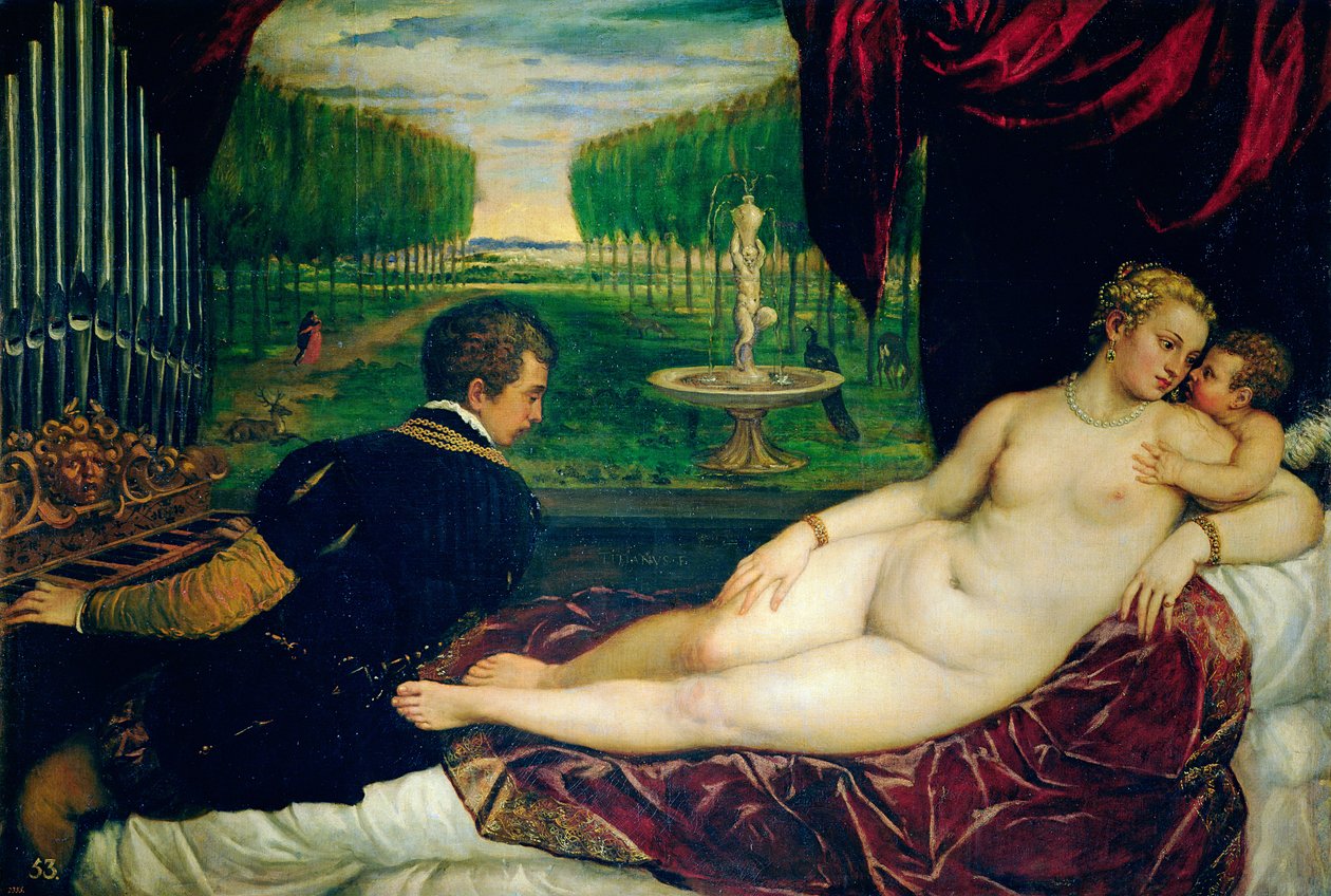 オルガン奏者とキューピッドの金星、1540〜50年頃 作： Tiziano Vecelli