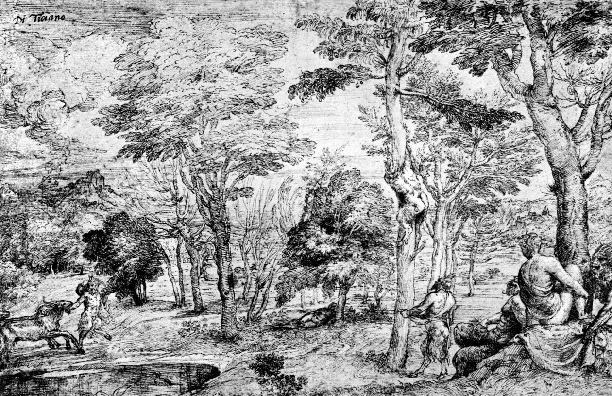 サテュロスのいる風景、c1530-1540、1937 作： Tiziano Vecelli