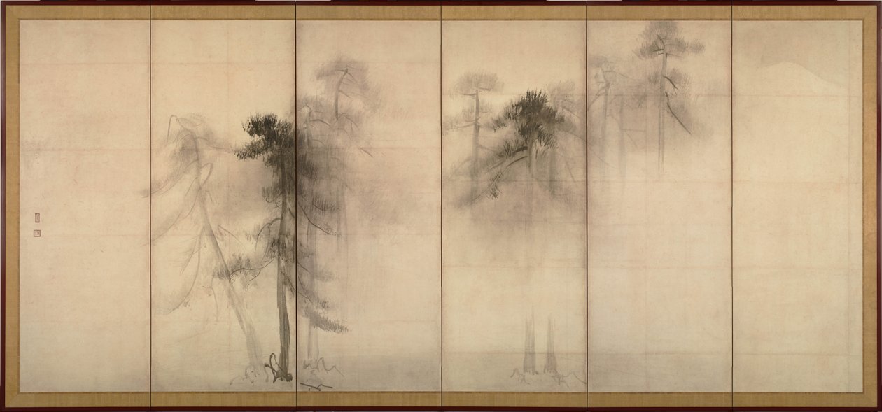 松の木 六屏風一対の左、16世紀 作： 長谷川等伯