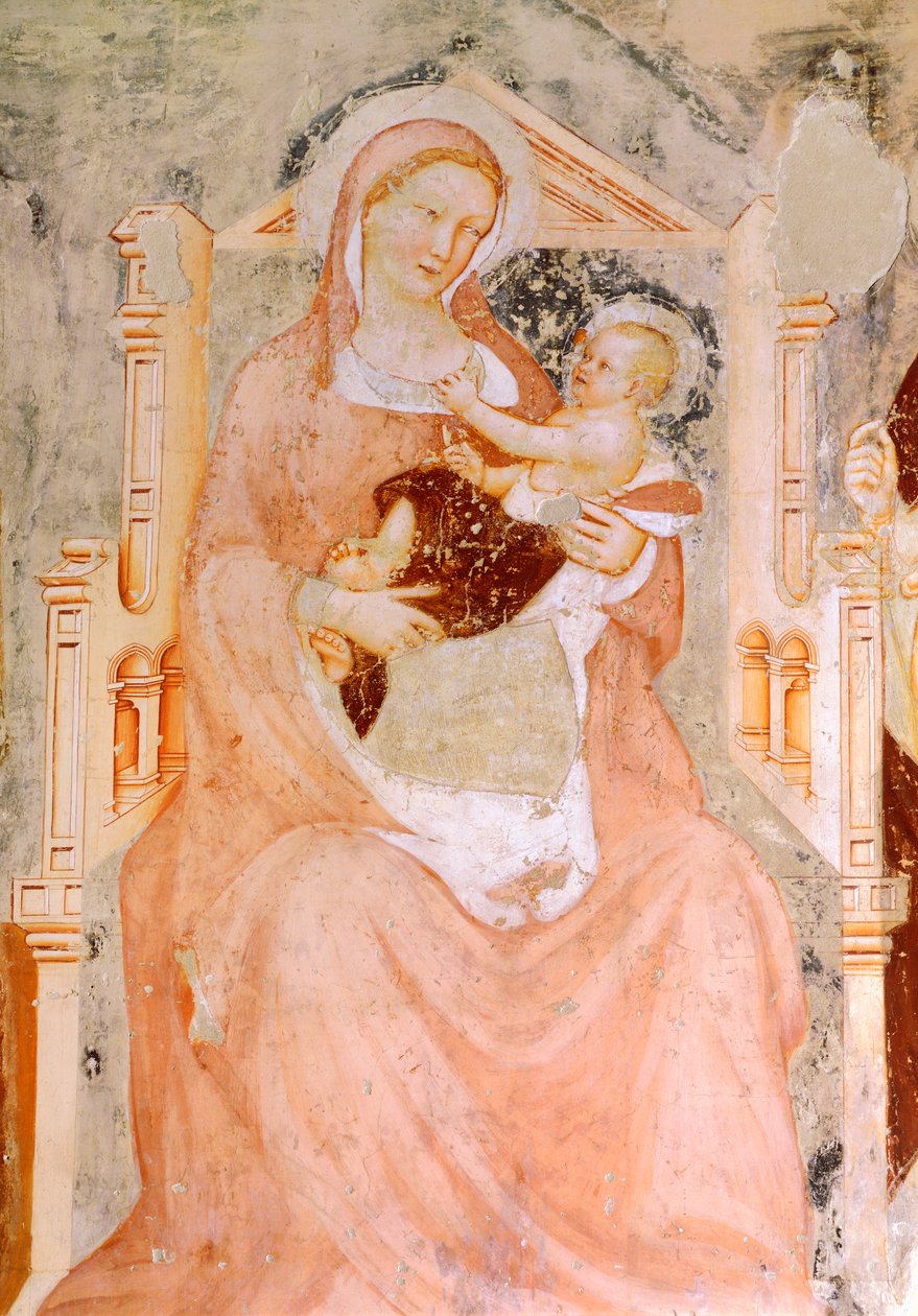 聖母子像、トンマーゾ・ダ・モデナ（1326-1379）作、トレヴィーゾのサン・フランチェスコ教会のフレスコ画 作： トマソダ（15世紀後半）モデナ