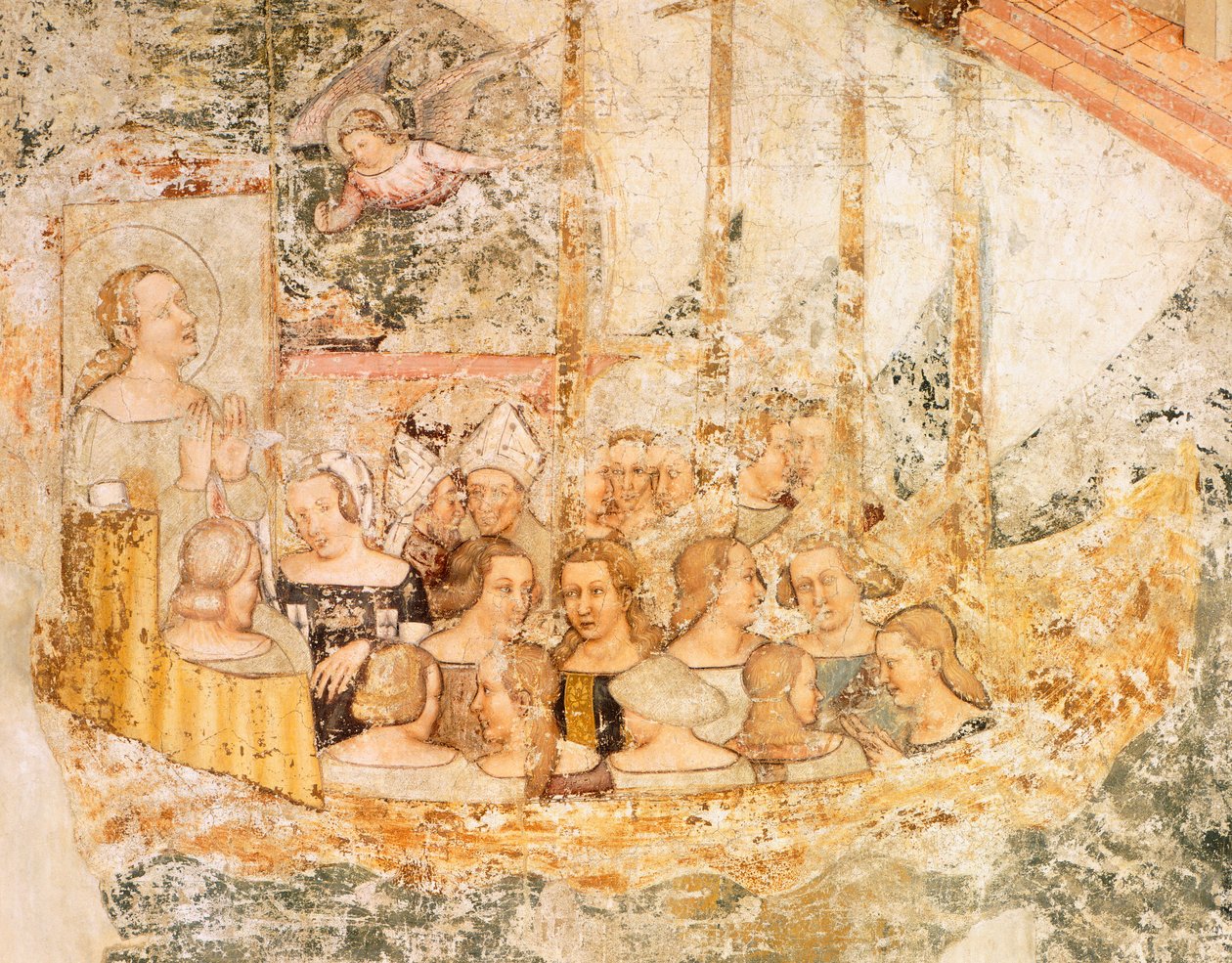 ローマへの出航、トンマーゾ・ダ・モデナ（1326-1379）作「聖ウルスラの物語」のフレスコ画、詳細、トレヴィーゾのサンタ・カテリーナ教会蔵 作： トマソダ（15世紀後半）モデナ