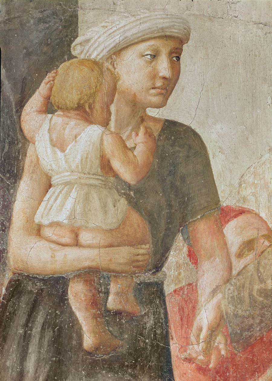 聖ペテロと聖パウロの施しの施し、1427年頃の女性と子供の詳細（57194の詳細） 作： トンマソ・マサッチオ