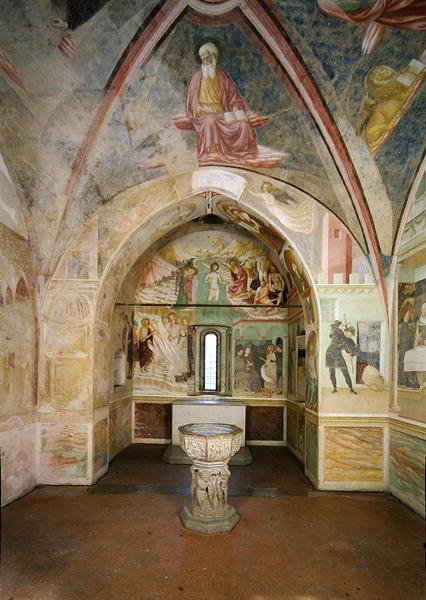 聖ヨハネの生涯の場面を描いたフレスコ画のある洗礼堂の内部、Tommaso Masolino da Panicale（1383-c.1447） 作： トマソ・マソリーノ・ダ・パニカレ