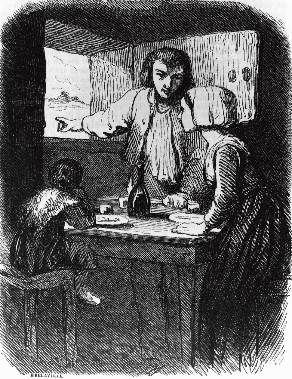 La Mare au Diable の挿絵、George Sand (1804-1876) の小説、Tony Johannot (1803-1852) による描画後、Henri Delaville (19 世紀半ばに活躍) による彫刻 作： トニー・ヨハノ