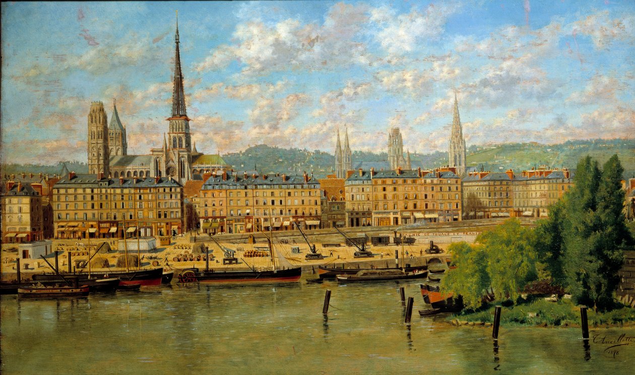 ルーアンの港 トレッロ・アンキロッティ（1843-1899）の絵画 1878年 日。0,36x0,62 m ルーアン、ミュゼ・デ・ボザール - ルーアンの港。トレッロ・アンキロッティ（1843-1899）の絵画 作： トレロ・アンシロッティ