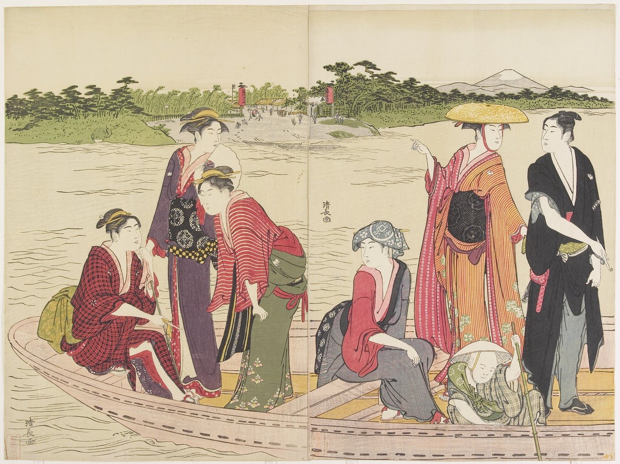 六郷川のフェリーボート、1784 作： 清永鳥居