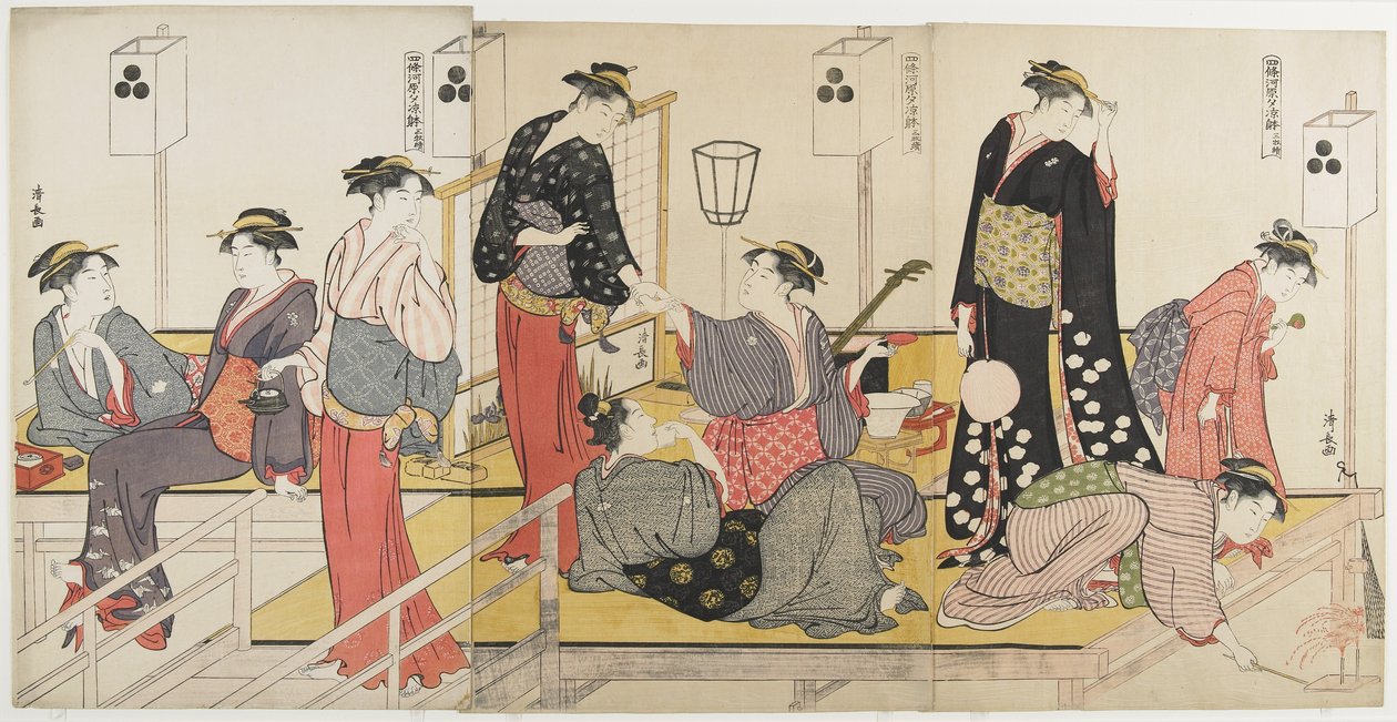 四条川岸の夜のクーリングオフの三連祭壇画、1784 作： 清永鳥居
