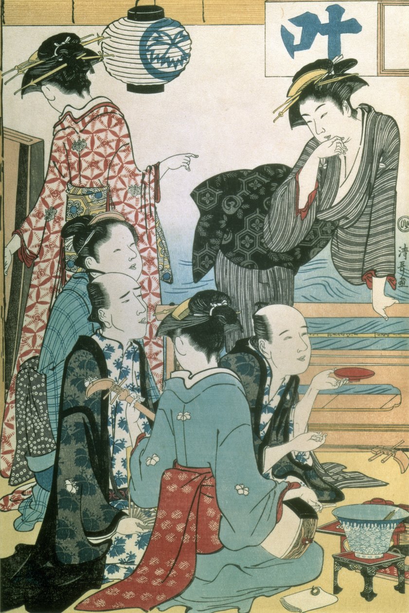 ゲイクォーターの女性、ディプティクの左側のパネル（色木版画）（114572も参照） 作： 清永鳥居