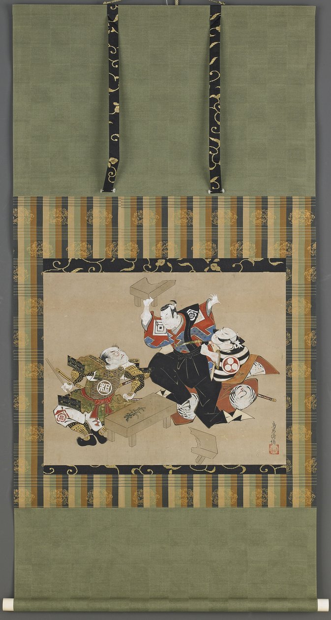 江戸時代の歌舞伎の場面（紙に墨、色、金） 作： 鳥居清信I鳥居清信I