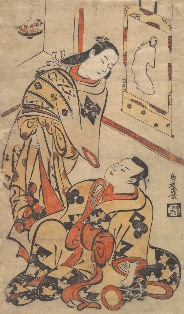 歌舞伎役者の中村源太郎と生島新五郎 1710年頃 作： 鳥居清益初代
