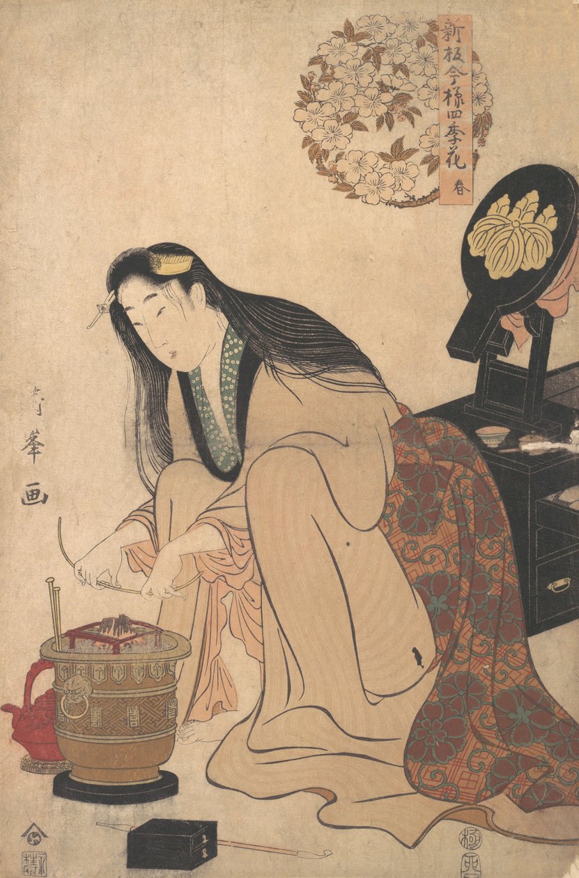 レディ アレンジ ビンサシ 髪の毛をこめかみに通して髪に入れるためのサポート, ca..., ca. 1808年。 作： 鳥居清峰