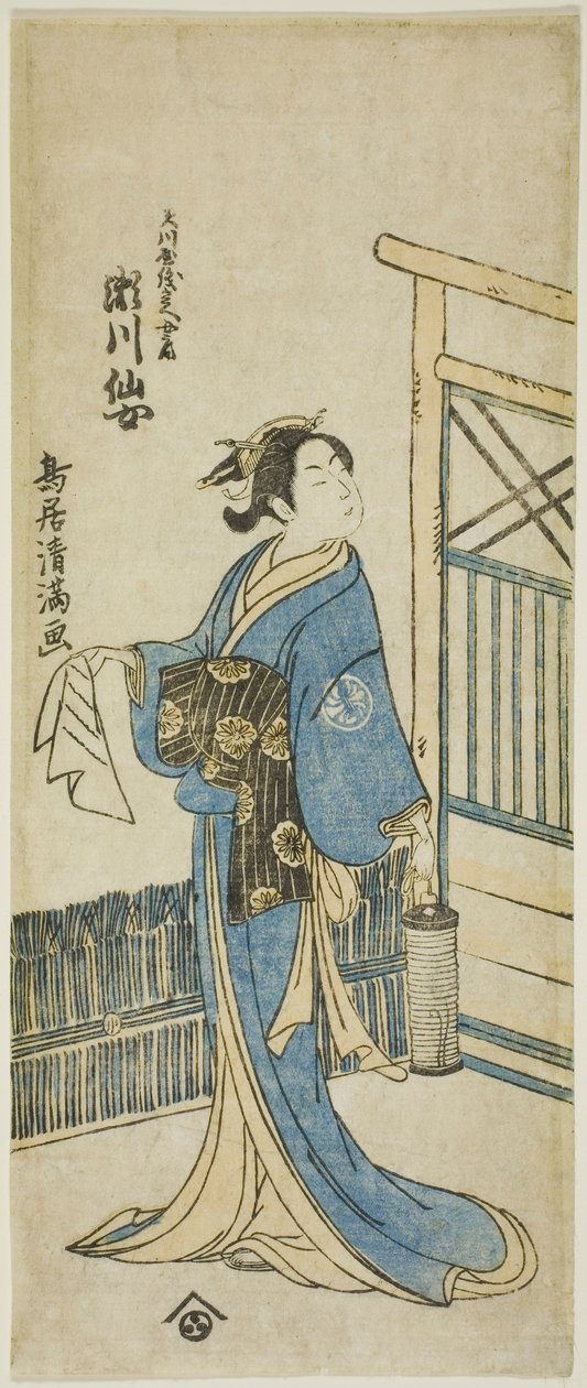安永5年（1776年）中村座で上演された『仮名手本忠臣蔵』で天川屋儀兵衛の妻を演じた瀬川仙丈（三代目菊之丞 作： 鳥居清光初代