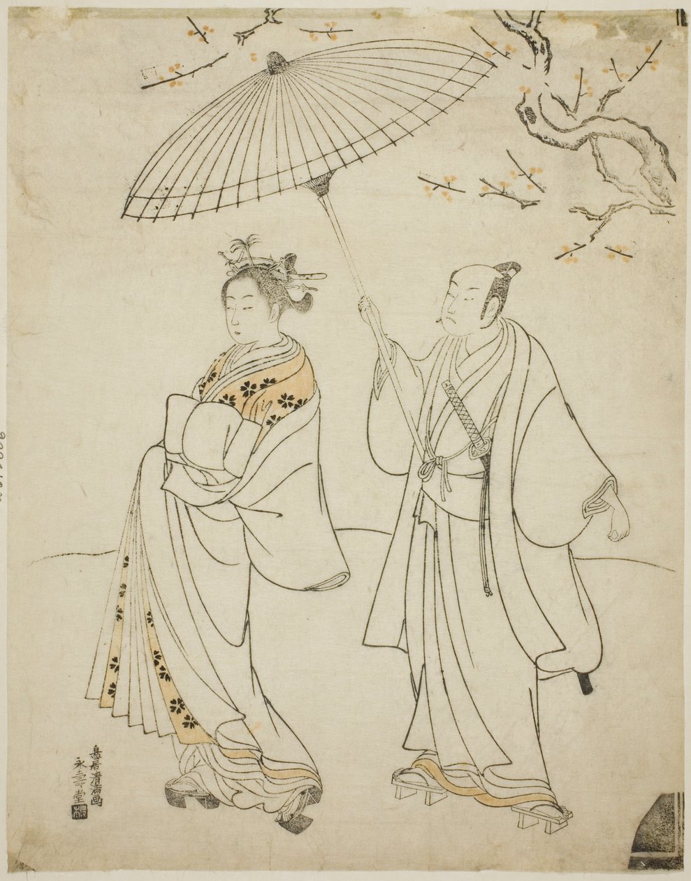 初代市川駒蔵（左）と初代中村松江（右） 作： 鳥居清光初代