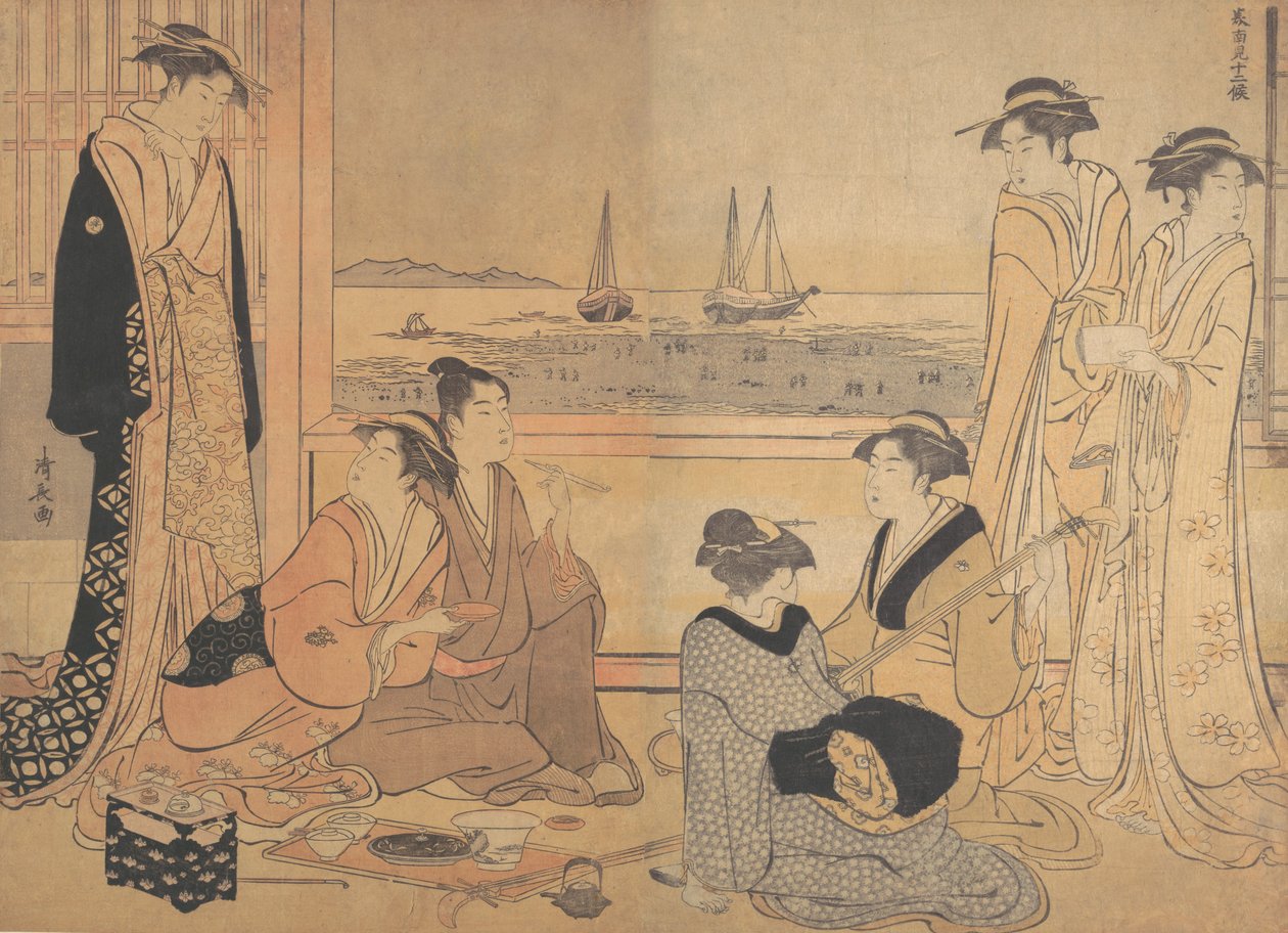 品川の茶屋で催されたお祭り騒ぎのパーティー。 1783年。 作： 清永鳥居