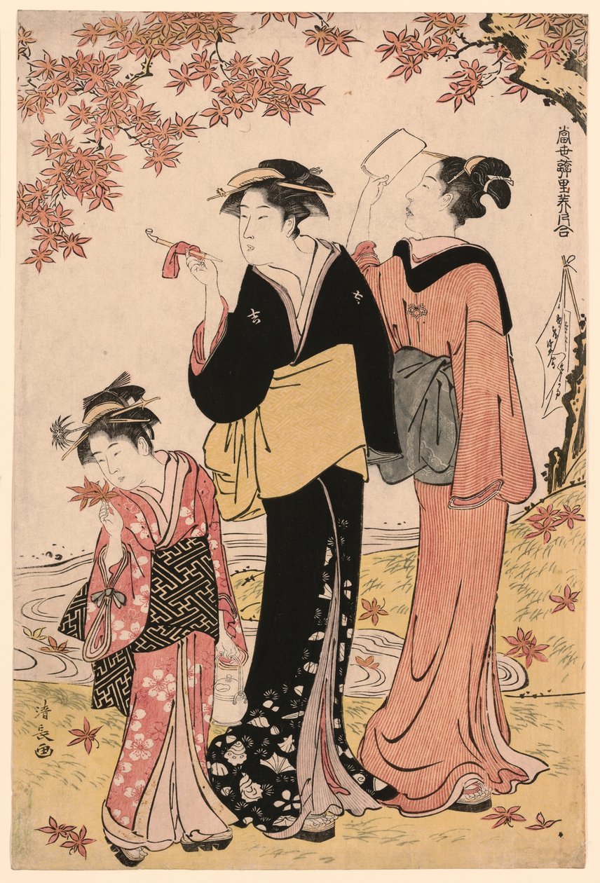 「当世百合美人合わせ」シリーズより「もみじ下の美女」 作： 清永鳥居
