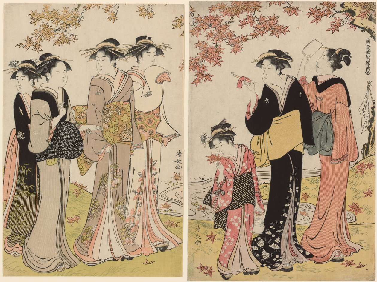 「当世百合美人合わせ」シリーズより「もみじ下の美女」 作： 清永鳥居