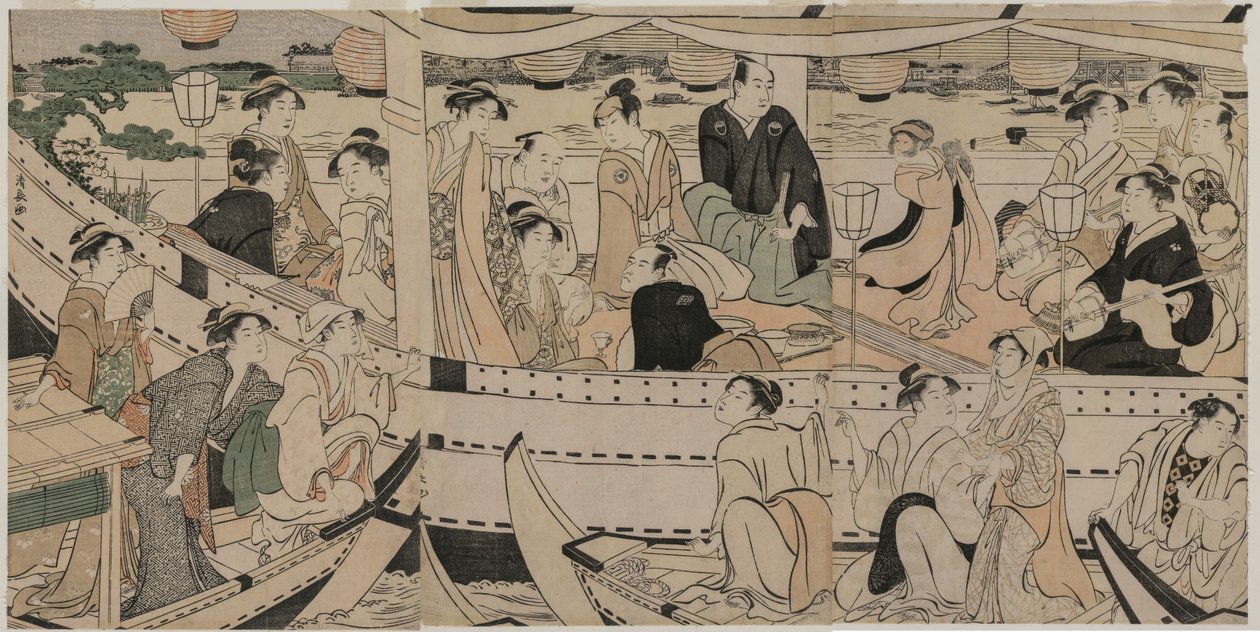 隅田川で舟遊び 作： 清永鳥居
