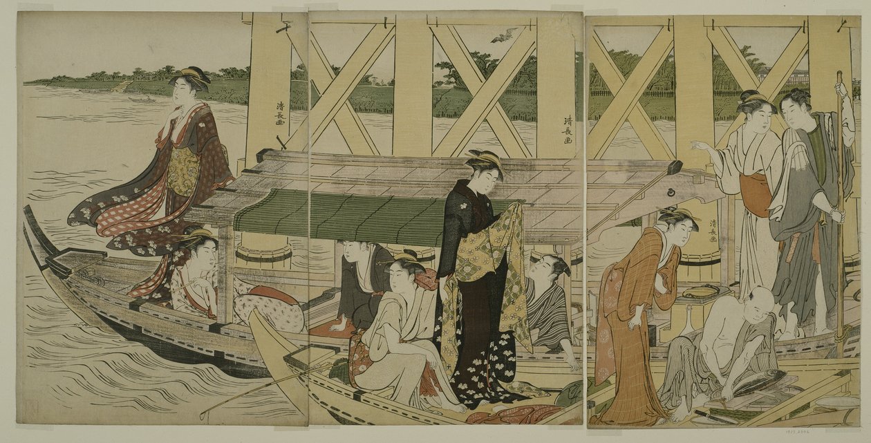 吾妻橋下の遊覧船、1784年頃 作： 清永鳥居