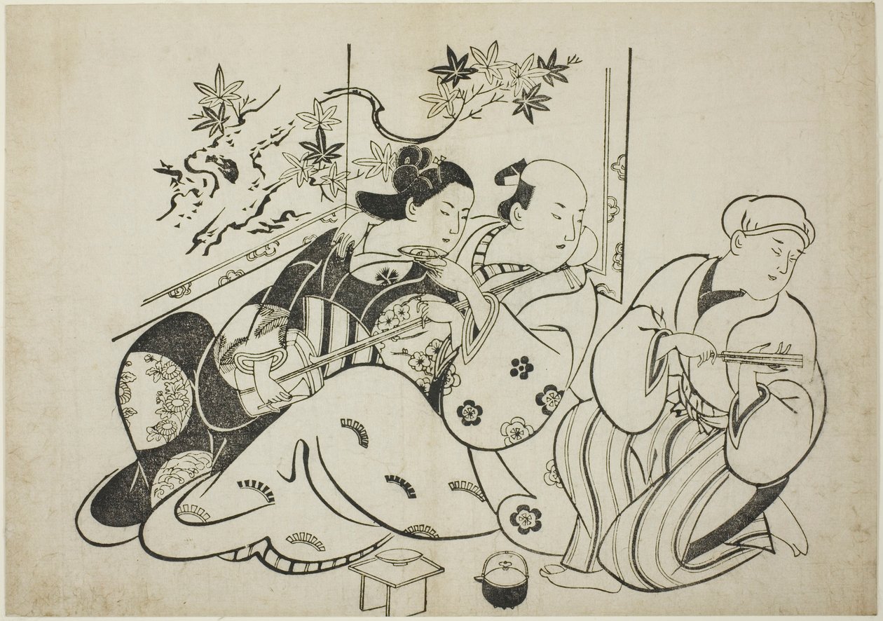 無題の 12 枚の版画シリーズからのプロのバフーン 作： 鳥居清信I