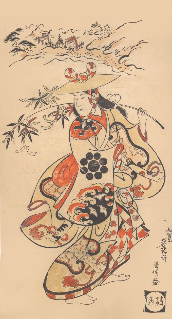 七夕祭りの時の女性としての俳優沢村光伝治、1698. 作： 鳥居清信I