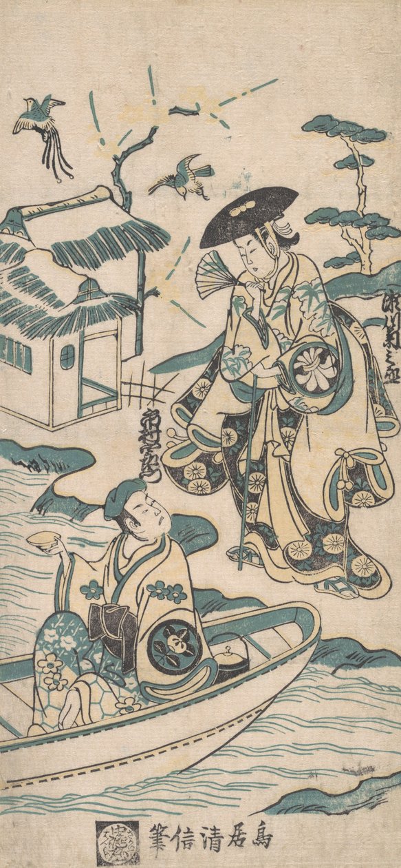 ドラマのワンシーン、おそらく道成寺娘。 1744年。 作： 鳥居清信I