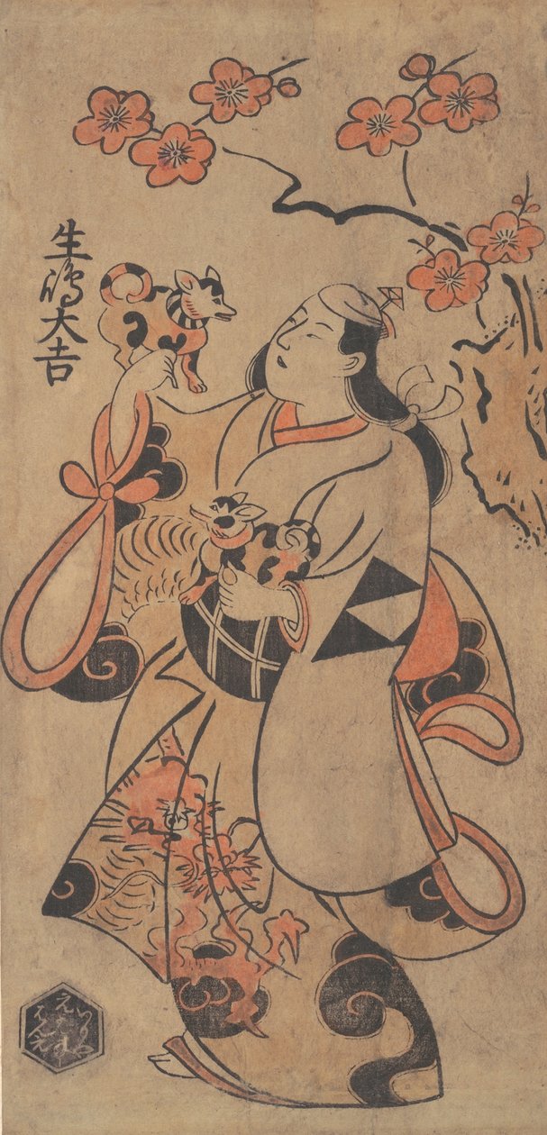 俳優 生島大吉 梅の木の下に立つ女 1705年。 作： 鳥居清信I