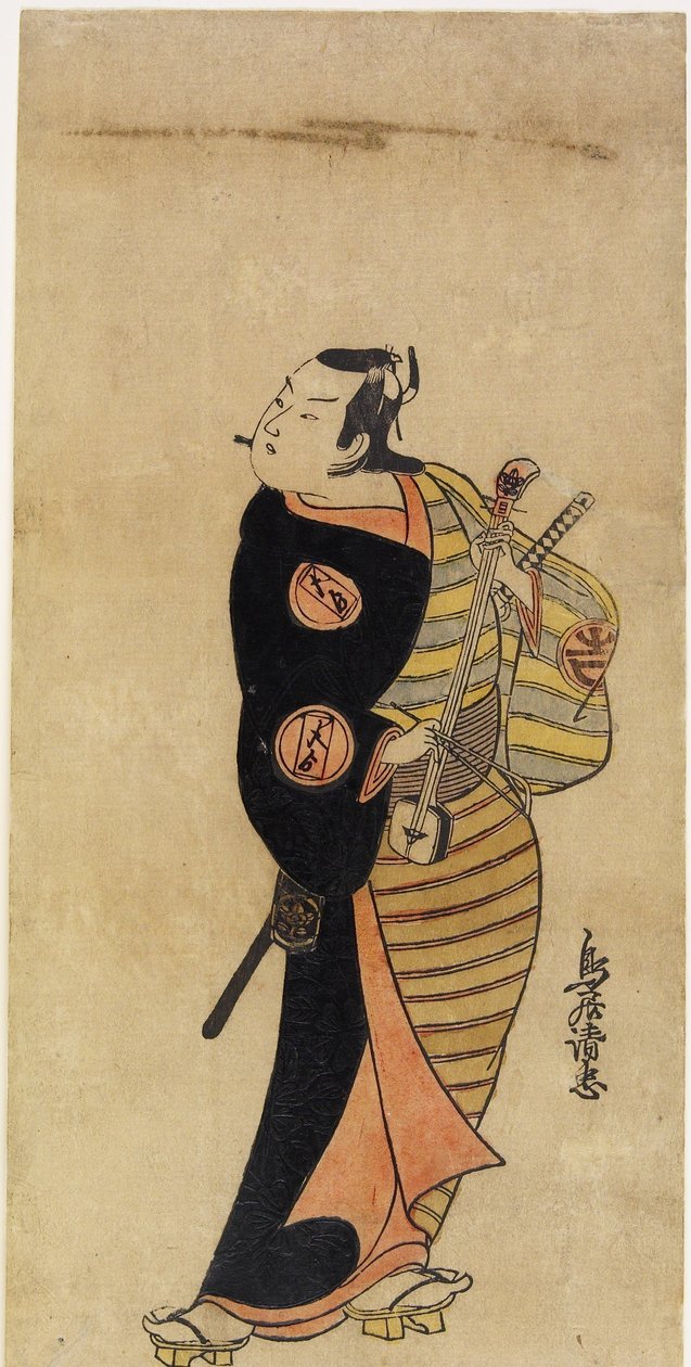 俳優市村武之治？ページ18のキチサバール、1718年（手塗りの木版画） 作： 鳥居清忠