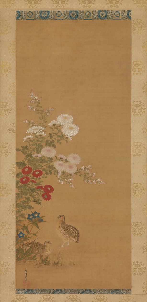 ウズラと秋の花 17世紀後半 作： 土佐光興