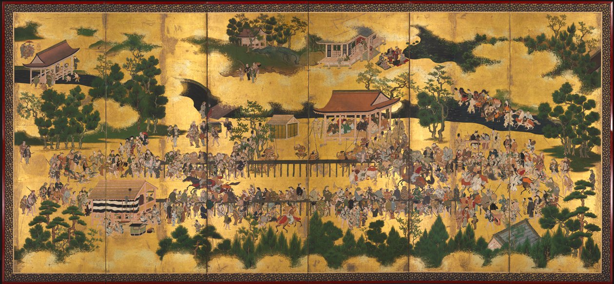 賀茂神社の競馬（1615～50年）。 作： 土佐派