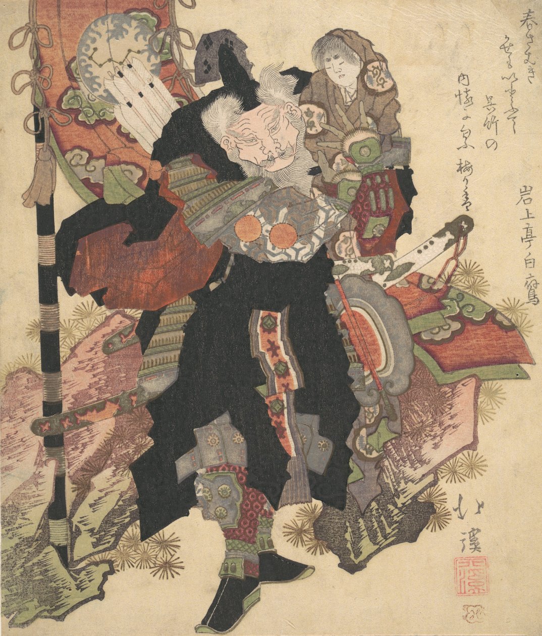 子供を肩に乗せた中国の戦士 1825年。 作： 魚屋北渓