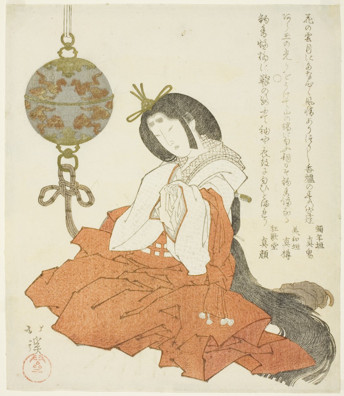吊り香炉のそばに座る女官 作： 魚屋北渓