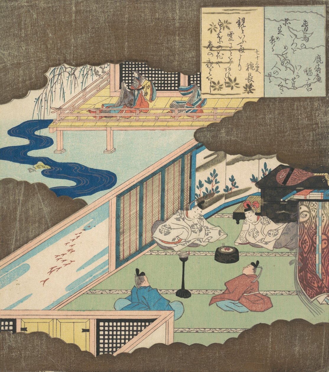 貴族が会話する宮殿の内部。 1820年。 作： 魚屋北渓
