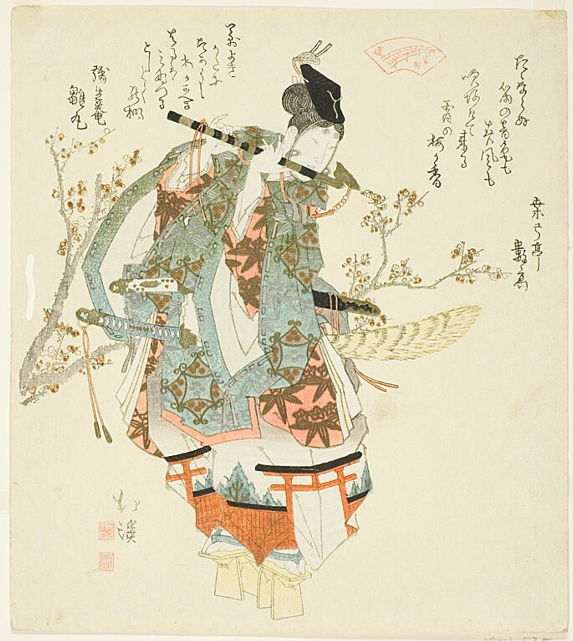 笛を吹く源義経（牛若丸 作： 魚屋北渓