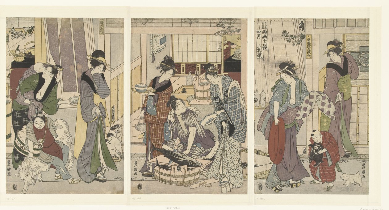 魚屋 四月 三連祭壇画 よんがつ、さんぶくついい 豊広と豊国の十二ヶ月（連載タイトル） とよひろ とよくに りょうがじゅうにこ 作： 豊国（II）、歌川豊国