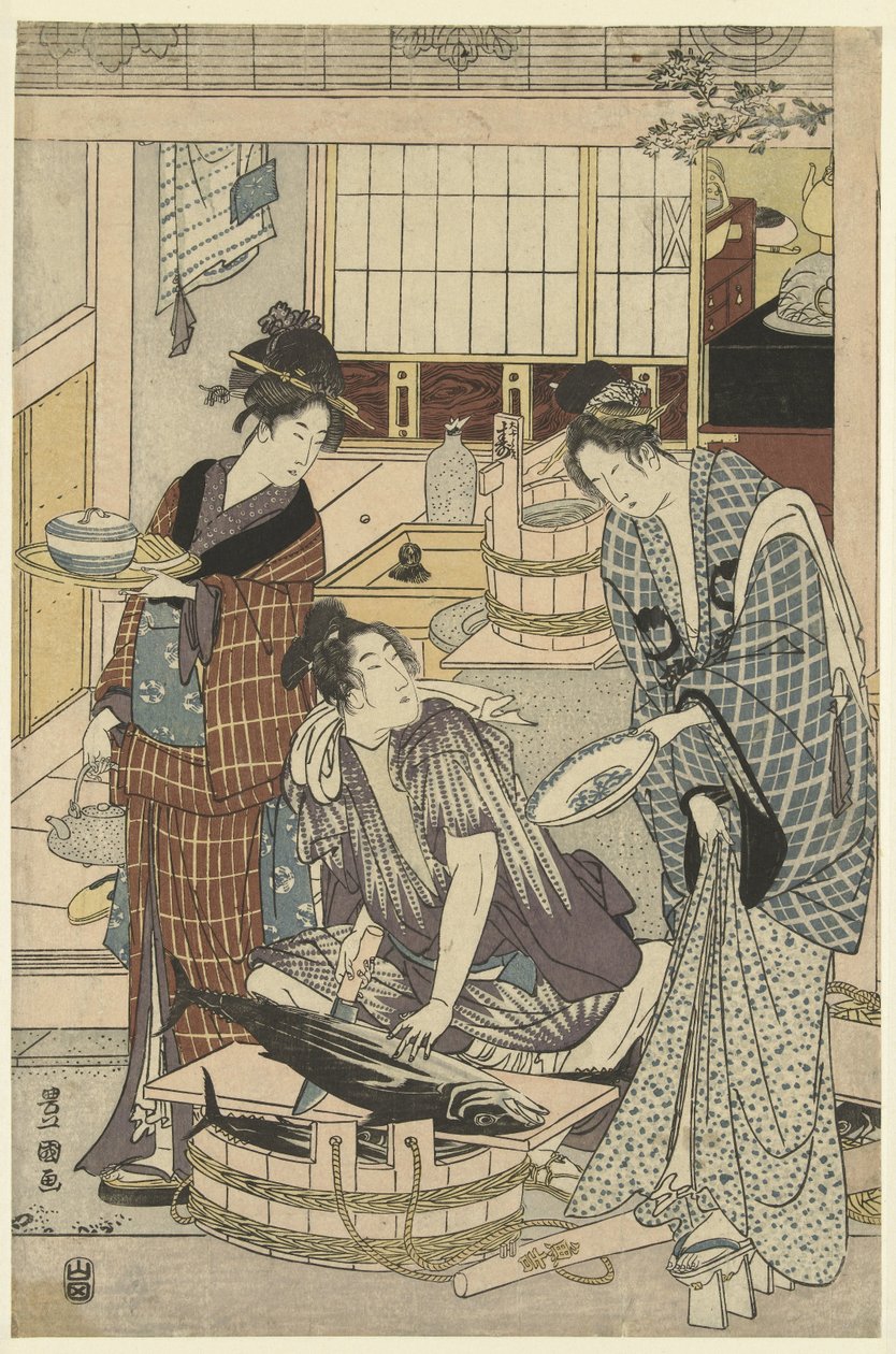魚屋 四月 三連祭壇画 よんがつ、さんぶくついい 豊広と豊国の十二ヶ月（連載タイトル） とよひろ とよくに りょうがじゅうにこ 作： 豊国（II）、歌川豊国