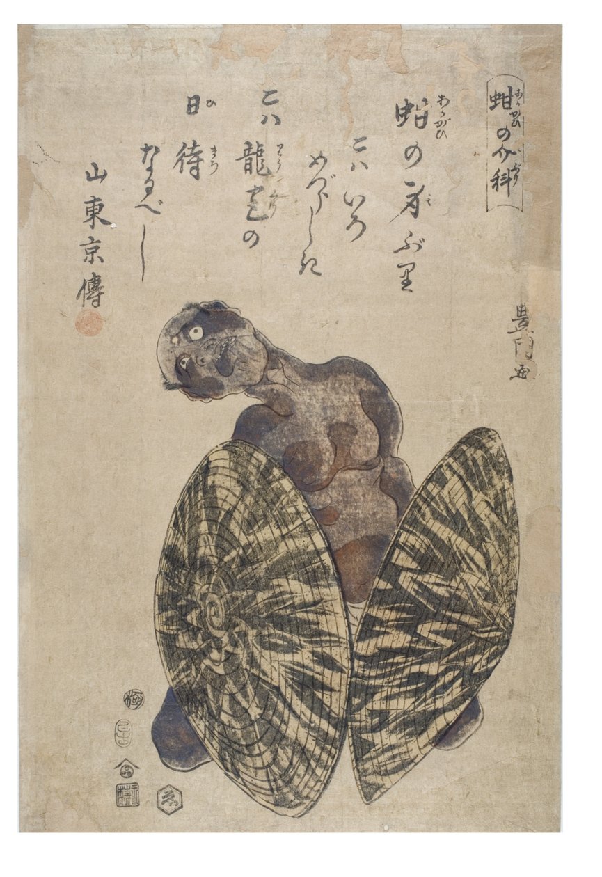 アークシェルの模倣 - 2 つの帽子に挟まれた男性 作： 歌川豊国