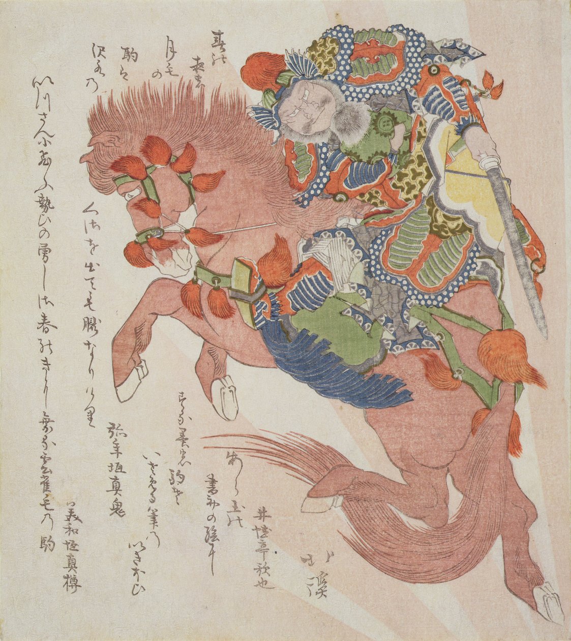 馬に乗った武者のスリモノ、1822年頃（カラー木版画） 作： トヨタ北渓