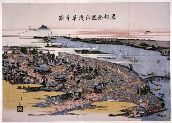 東都の金龍山浅草寺 1820年頃（木版画 作： トヨタ北渓